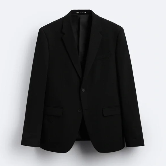 Zara Man Black Viscose Blend Slim Fit Suit Size